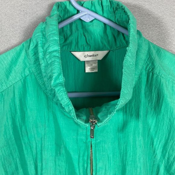 CJ Banks Green Lightweight Zip Up Ruched Windbreaker Jacket Size 3X Plus Size - Picture 3 of 8